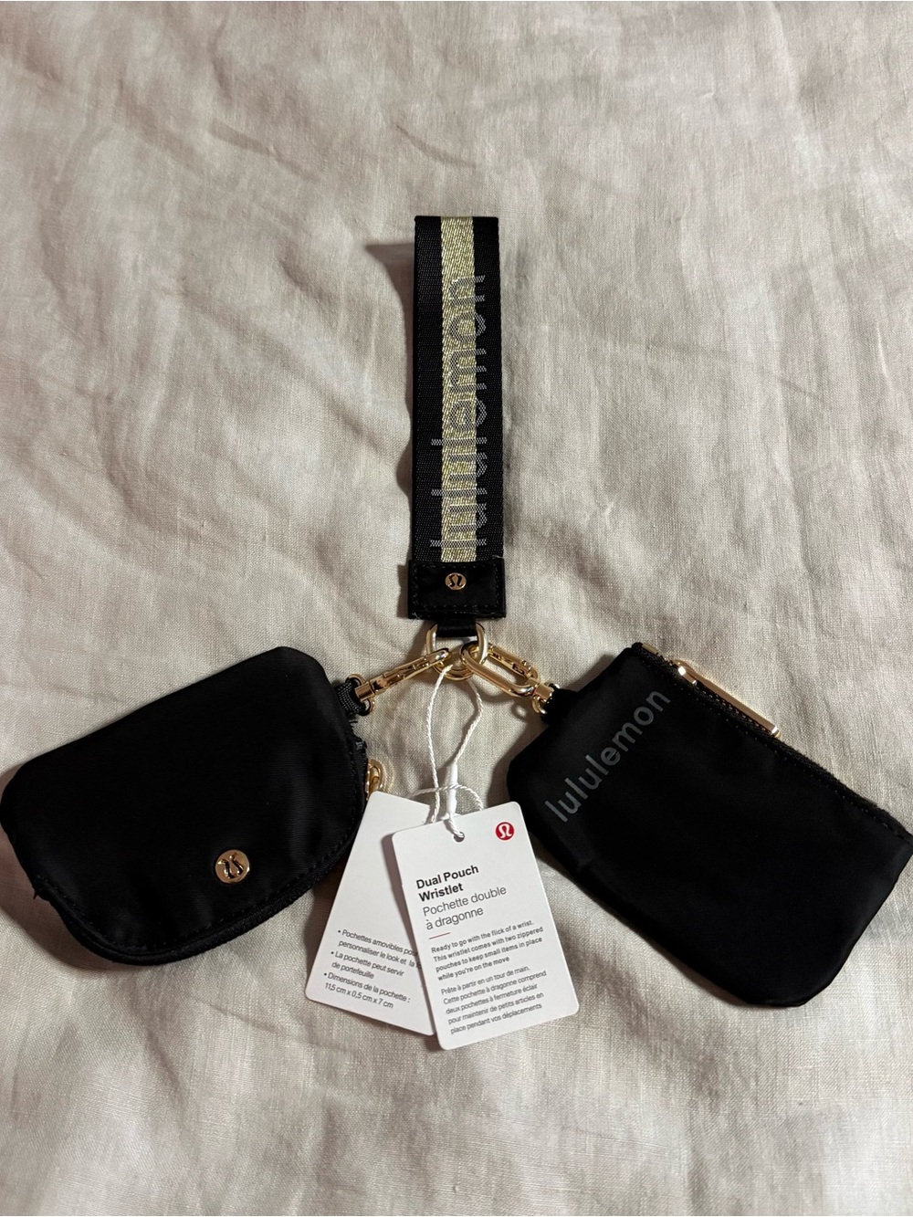 lululemon black and gold dual pouch wristlet